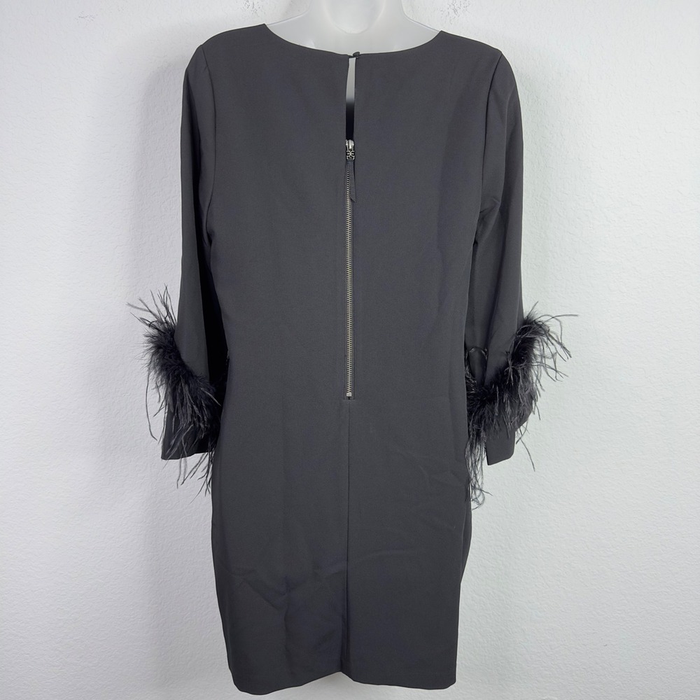 Sam Edelman Dress Womens 4 Black Feather Cuff Hollywood Glam Cocktail Minimalist - Picture 2 of 8